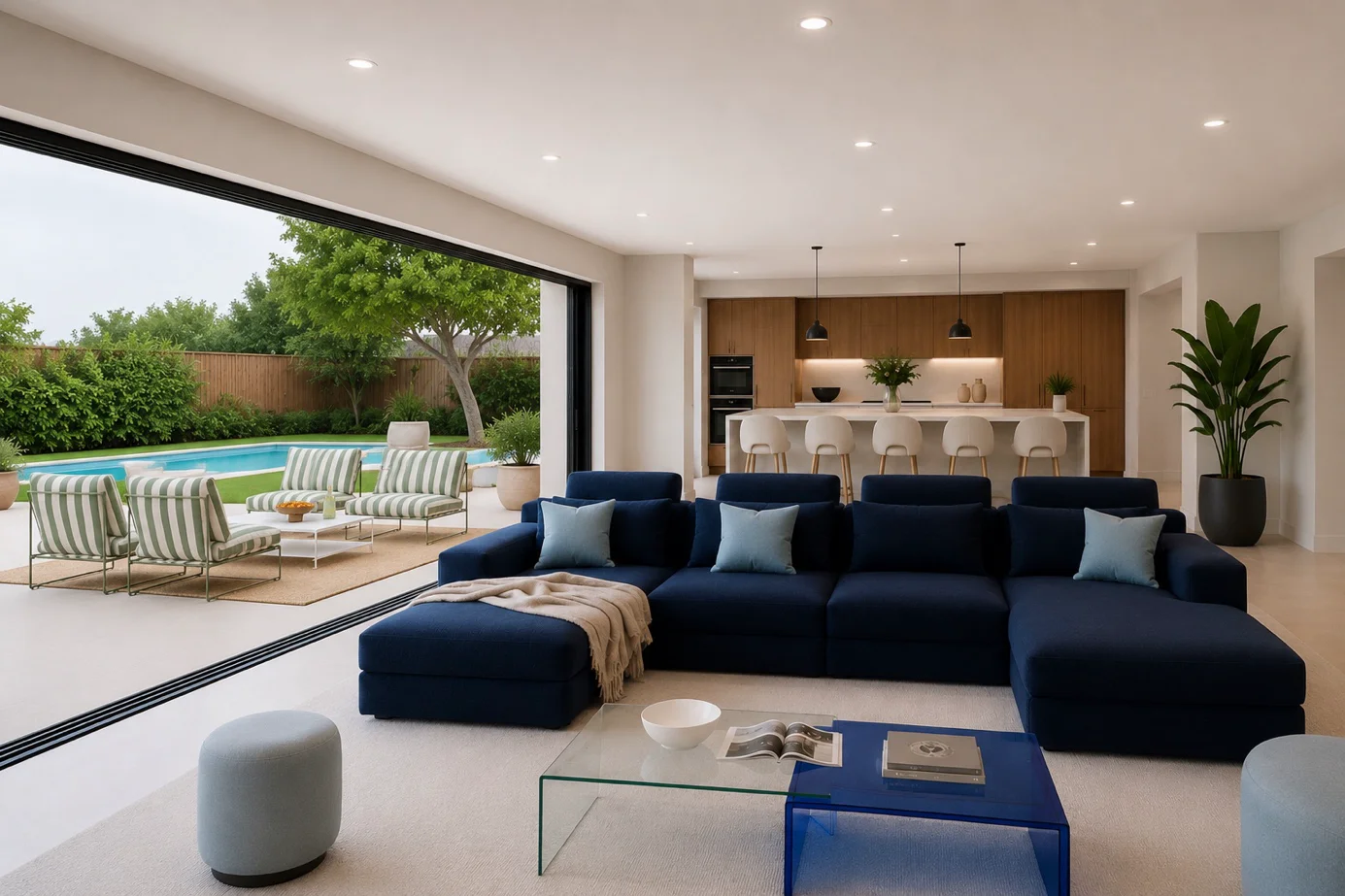 Salon parfaitement mis en scène – mobilier contemporain et lumière naturelle