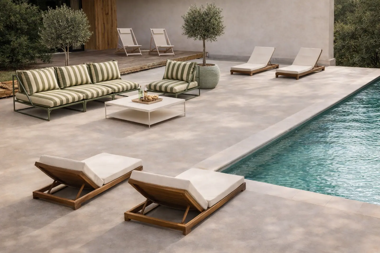 Resultat home staging virtuel – terrasse contemporaine avec piscine